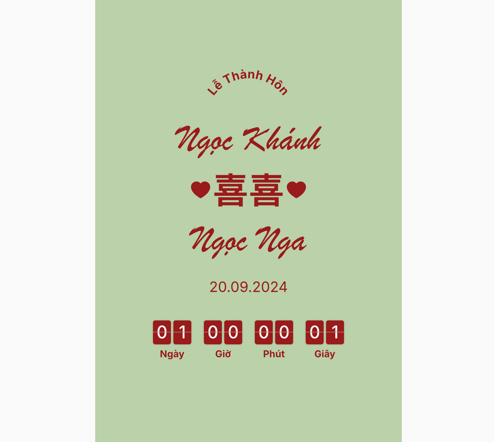 Thiệp cưới Online - Sweet Heart - Xanh rêu