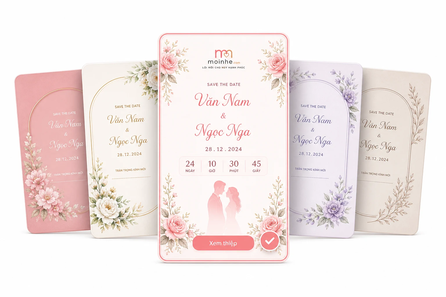 Các mẫu thiệp cưới online phong cách pastel được lựa chọn trên giao diện